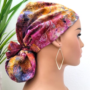 Protect Hair with Satin Lined Scrub Cap, Floral Batik Ponytail Scrub Hat Satin-Lined Nurse/Doctor/Surgical Cap, Tie Back Hat, Anti Frizz Cap