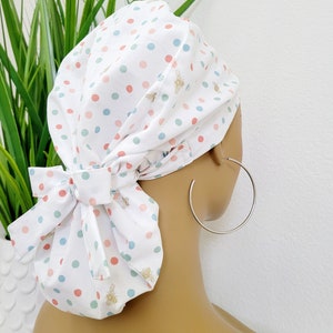 Ponytail Satin Lined Scrub Hat, Protect Hair w/Satin Lined Scrub Cap. Buttons Option, Size See Description, Nurse/Surgical/Doctor Hat