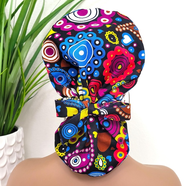 Protect Hair with Satin Lining, Adjustable Tie-Back Ponytail Scrub Cap, Satin-Lined Nurse/Doctor/Surgical Cap, Anti-Frizz, Women Scrub Hat 