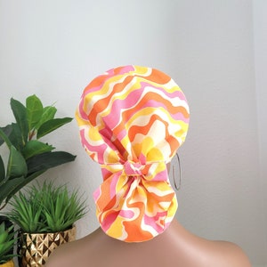 Satin Lined Ponytail Scrub Hat, Protect Hair w/Satin Lined Scrub Cap, Buttons & Size Options, Nurse/Surgical/Doctor Cap