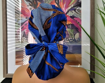 Protect Hair w/Satin Lined Scrub Cap. Buttons Option, Size See Description, Nurse/Surgical/Doctor Cap, Ankara Fabric, Ponytail Scrub Hat