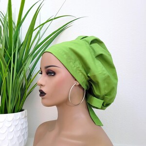 Small, Bouffant Satin Lined Scrub Hat, Protect Hair w/Satin Lined Scrub Cap. Buttons & Size Options, Nurse/Surgical/Doctor Hat, Apple Green