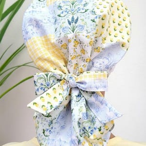 Protect Hair with Satin Lined Scrub Cap, Sunny Day Patchwork Ponytail Scrub Hat, Satin-Lined Nurse/Doctor/Surgical Cap, Anti-frizz scrub Hat