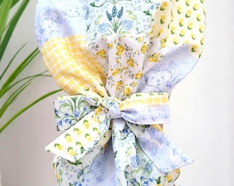 Protect Hair with Satin Lined Scrub Cap, Sunny Day Patchwork Ponytail Scrub Hat, Satin-Lined Nurse/Doctor/Surgical Cap, Anti-frizz scrub Hat