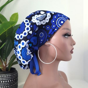 Euro Satin Lined Scrub Cap, Protect Hair w/Satin Lined Euro Scrub Cap. Buttons Option, Size See Description, Nurse/Surgical Cap, Ankara Hat