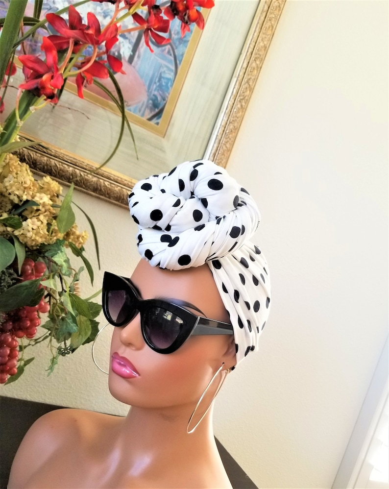 Large Polka Dots Stretch Head Wrap Jersey Knit Headwrap Etsy