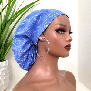 Periwinkle Ponytail Scrub Hat: Satin Lined Cotton Cap with Buttons