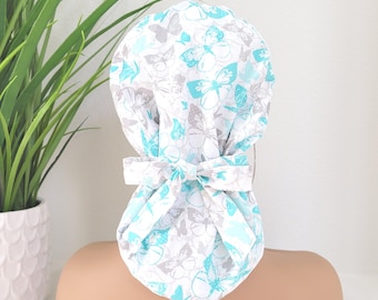 Gorro quirúrgico pequeño con mariposa para coleta, gorro de enfermera de algodón forrado de satén