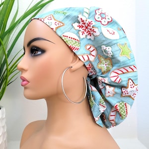 Grandma&#39;s Christmas Cookies Satin Lined Ponytail Scrub Cap