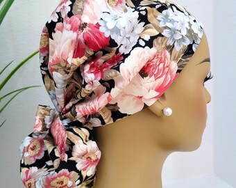 Elegant Floral Silk Cap 100 silk sleep cap soft silk bonnet elegant solid color silk  main image 3