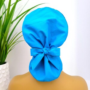 Small, Tropical Blue, Satin Lined Scrub Hat, Protect Hair w/Satin Lined Scrub Cap, Buttons Option, Nurse/Surgical/Dr Cap, Full Satin Lining