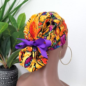 Small Euro Satin Lined Scrub Cap, Protect Hair w/Satin Lined Euro Scrub Cap. Buttons Option, Size See Description, Surgical Cap, Ankara Hat