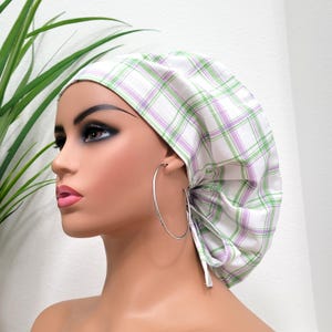 Small Satin Lined Ponytail Scrub Cap, Protect Hair w/Satin Lined Scrub Cap. Buttons/Size Options, Nurse/Surgical/Dr Cap, Satin Lined Hat