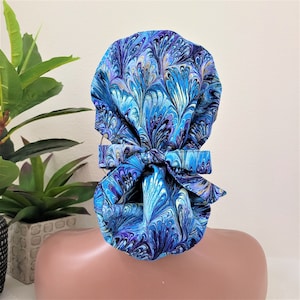 Protect Hair w/Satin Lined Scrub Cap. Buttons Option, Size Option See Description, Nurse/Surgical/Doctor Cap, Medical Ponytail Scrub Hat