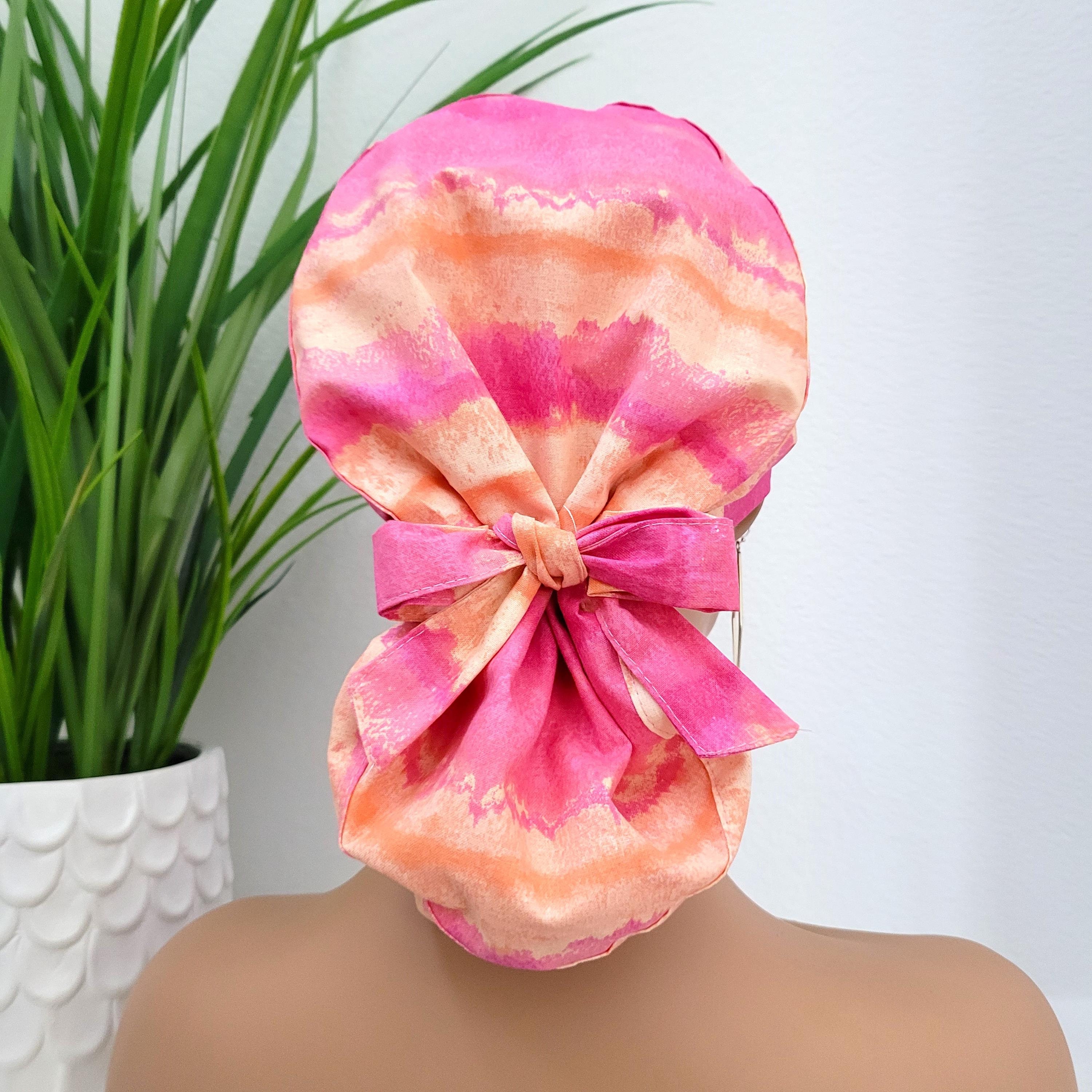 Peach Tie Dye Satin Lined Scrub Cap: Nurse/Surgical Hat