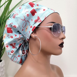 Proud Nurse Satin Lined Ponytail Scrub Cap, Protect Hair w/Satin Lined Scrub Cap. Buttons/Size Option, Nurse/Surgical Cap, Full Satin Lining