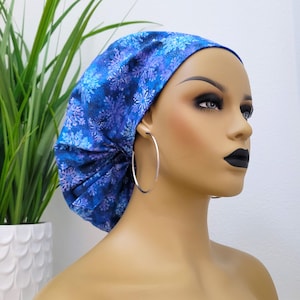Small, Magical Snowflakes, Satin Lined Ponytail Scrub Cap, Protect Hair w/Satin Lined Scrub Cap, Buttons Option, Nurse/Surgical/Doctor Hat