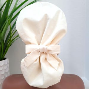 Protect Hair w/Satin Lined Scrub Cap. Buttons/Size Option, Nurse/Surgical/Doctor Hat, Satin Lined Ponytail Scrub Cap, Scrub Hat, Cream Color