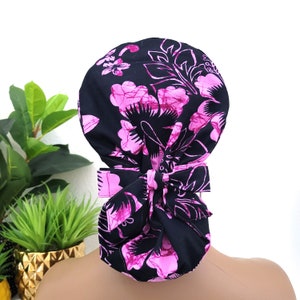 Hawaiian Satin Lined Ponytail Scrub Cap, Protect Hair w/Satin Lined Scrub Cap. Buttons Option, Size Option, Nurse/Surgical/Doctor Hat