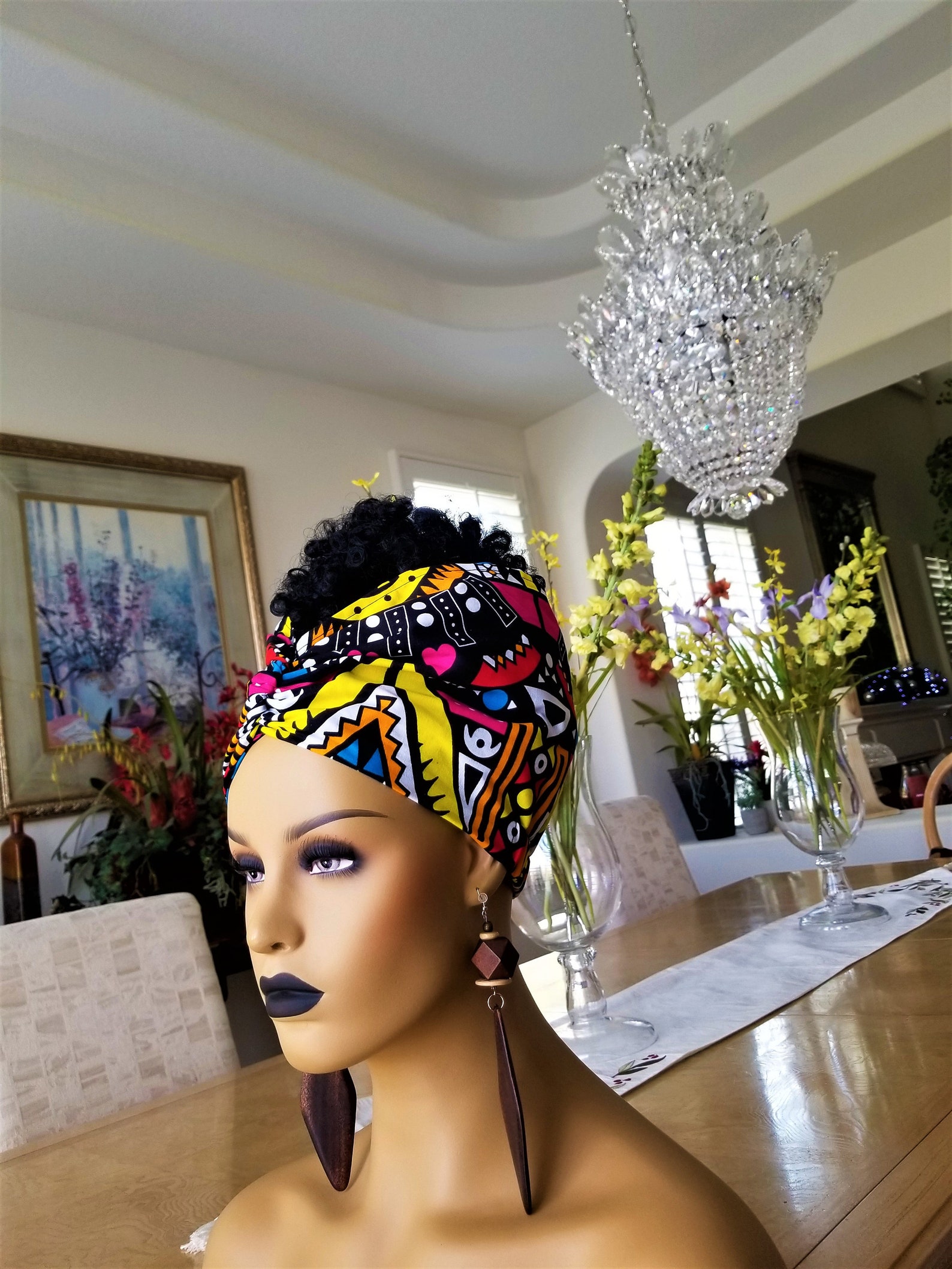 Pretied Headwrap African Print Head Wrap Satin Lined Etsy