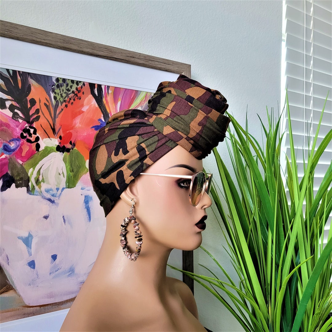 Jersey Knit Head Wrap, Turban Headwrap, Camouflage Headwrap, Not Pre