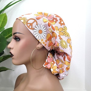 Ponytail Satin Lined Scrub Hat, Protect Hair w/Satin Lined Scrub Cap. Buttons Option, Size See Description, Nurse/Surgical/Doctor Hat