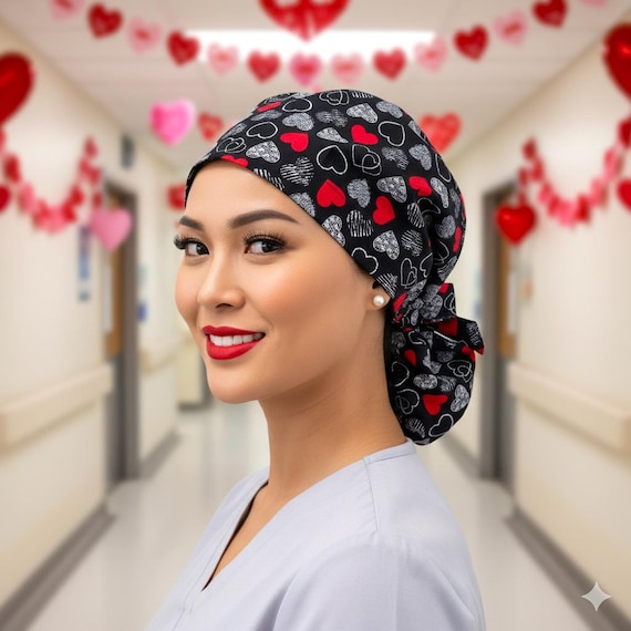 Protect Hair With Satin Lined Scrub Cap, Hearts Ponytail  display picture 1