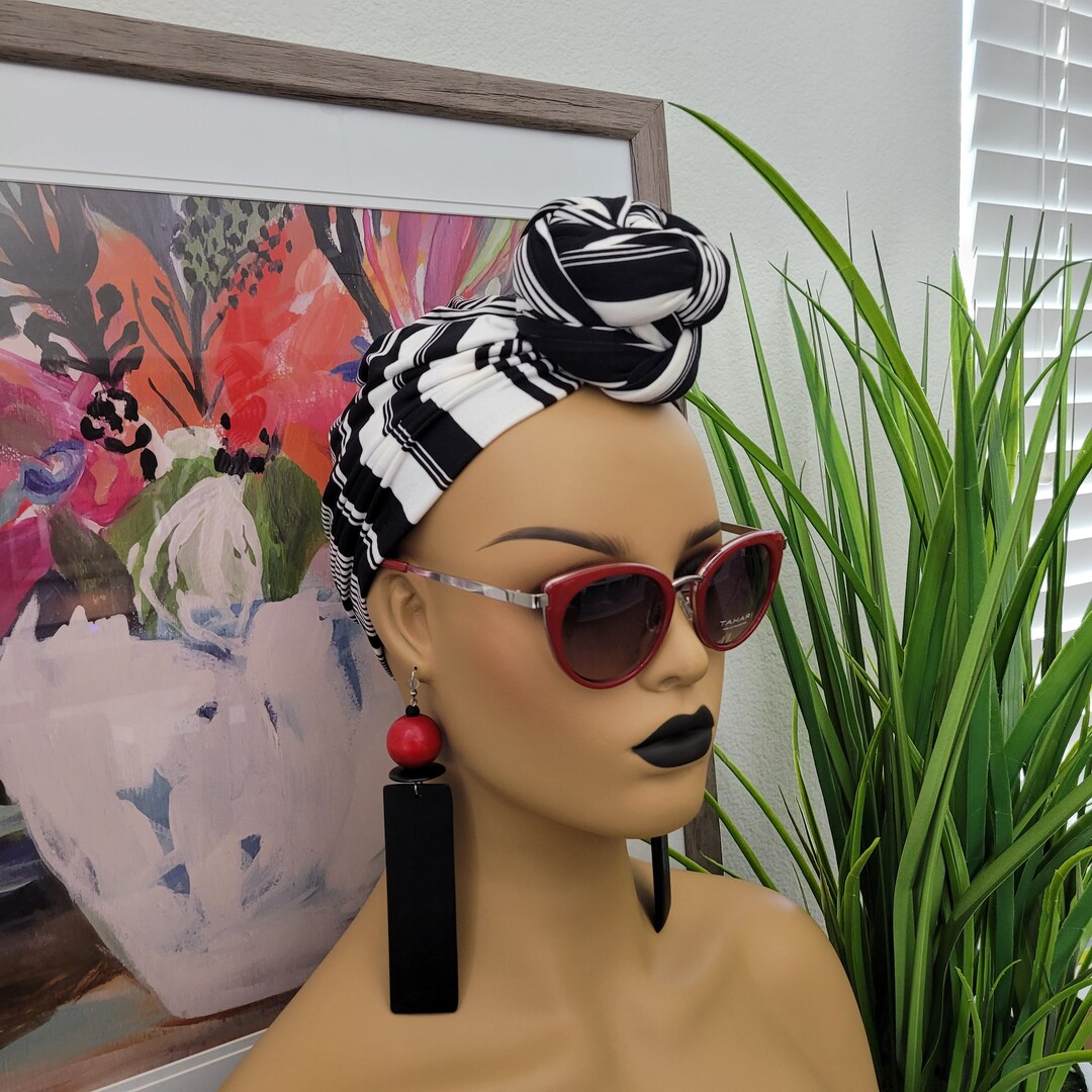 Pretied Stretch Head Wrap, Top Knot Stretchy Head Wrap, Pretied