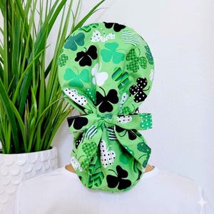 Saint Patrick's Day Satin Lined Ponytail Scrub Cap, Protect Hair with Satin Lining:  Nurse/Doctor/Surgical Scrub Hat, Full Satin Lining