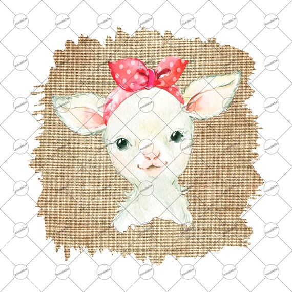 PNG farm animals Watercolor Lamb digital download JPG clip art red bandanna