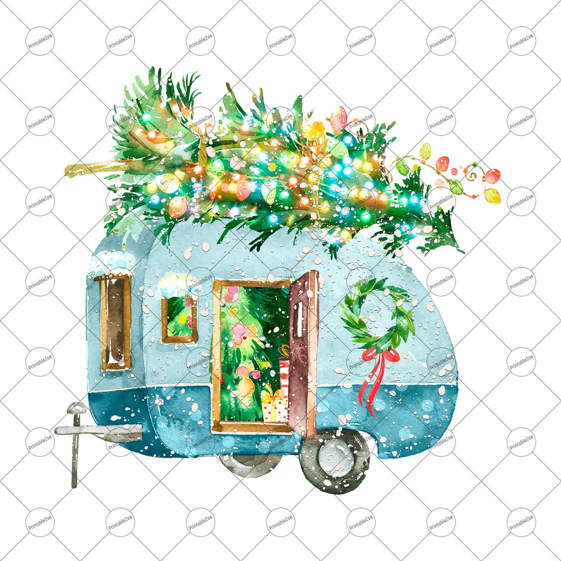Christmas Camper Printable PNG Watercolor Clipart - Etsy