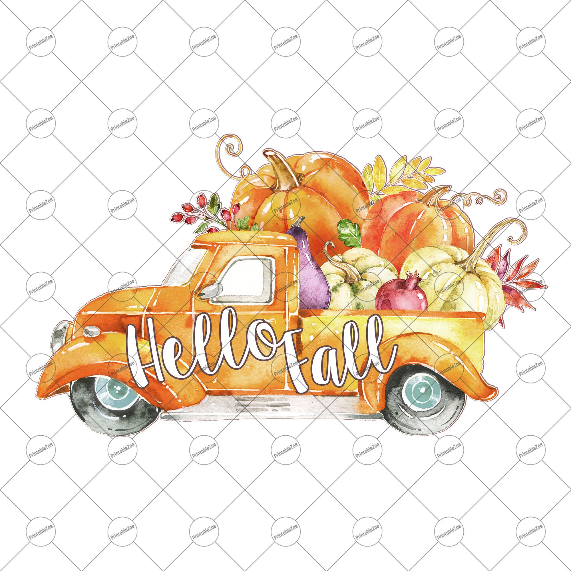 Download Hello Fall Truck Clipart Png Watercolor Autumn Sublimation Etsy