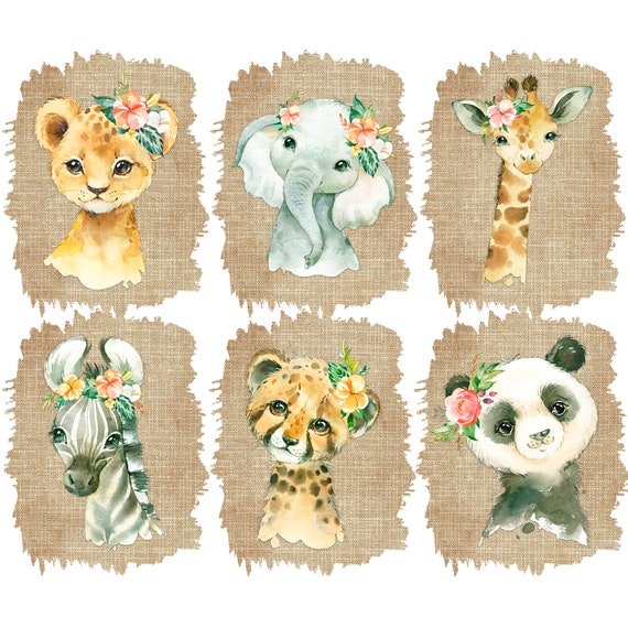 Safari Baby Animal Clipart PNG Baby Shower Watercolor Baby Etsy