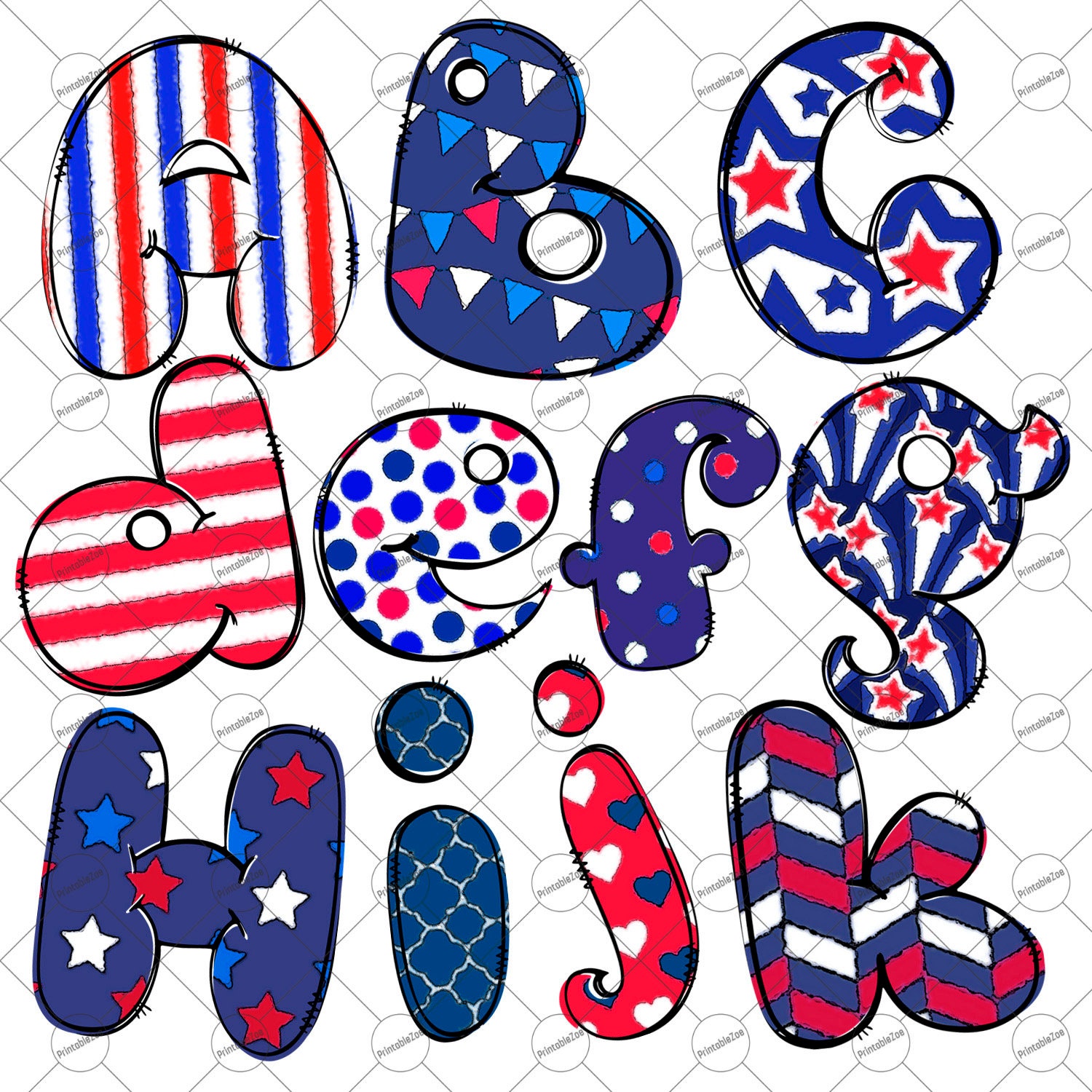 4th of july letters happy patriotic doodle letters png etsy