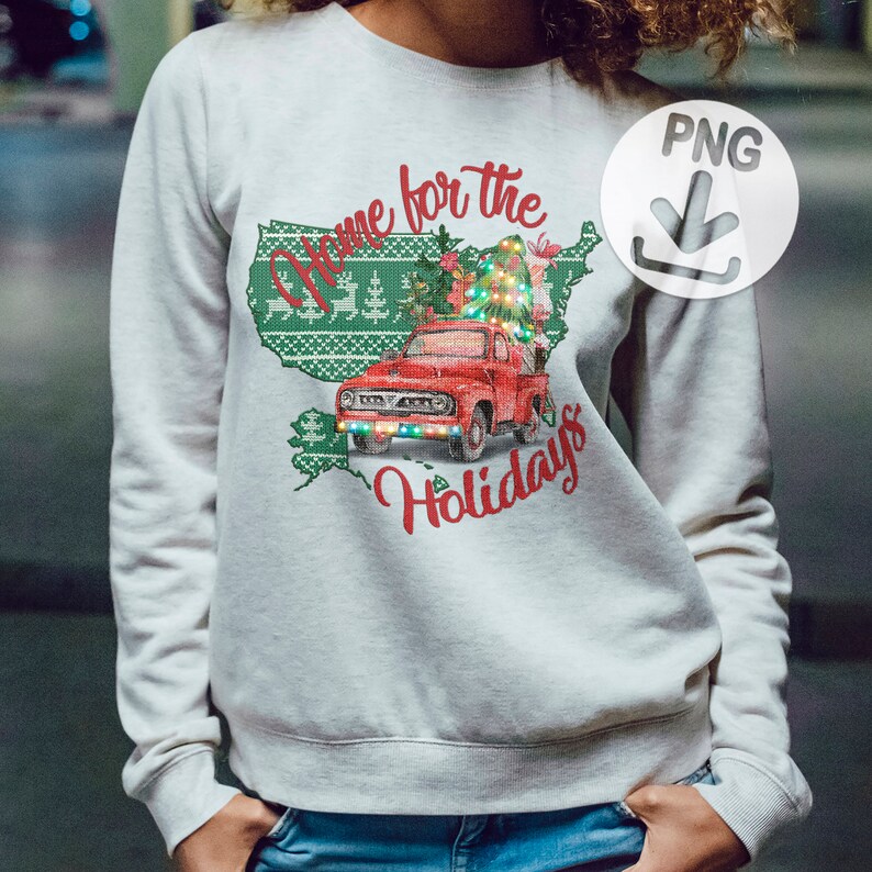 United States Home for the Holidays PNG Embroidery Shirt Sublimation Designs Download Clipart Christmas Sweatshirt Printable Digital