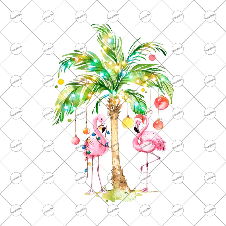 Tropical Christmas PNG Palm Clipart Flamingo Sublimation image 0.