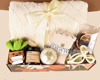 Hygge Gift Boxes, Thinking Of You Gift, Sending Healing Vibes Gift Box For Women Succulent Gift Box, Get Well Gift, Gift Basket With Blanket