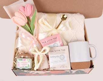 Caja de regalo "Abrazo en una caja" para amigos, "Te envío alegría", caja de regalo con suculentas, regalo para demostrar que piensas en mí, caja de regalo con manta y taza, paquete de regalo para amigos.