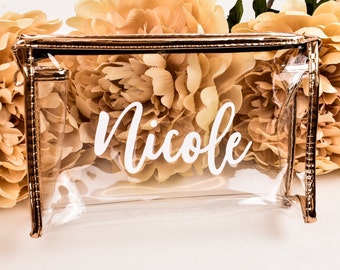 Bridesmaid Proposal Gift Personalized Bridesmaid Will You Be My Bridesmaid Bag Bridesmaid Gift Ideas Rose Gold Clear Make Up Bag Monogram