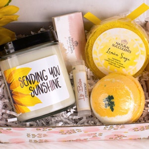 Senden Sie Ihnen Sonnenschein Sojakerze - Care Paket - Senden Sie ein Geschenk - denken Sie an Sie - Sunshine Geschenkbox - Spa Geschenkbox - Geschenk für sie - (XPA9)
