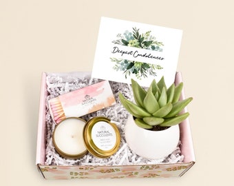 Sympathy Gift Box- Sympathy Gift Ideas- Succulent Gift Ideas - Deepest Condolences - Sorry For your Loss - Live succulent and candle (XBR2)