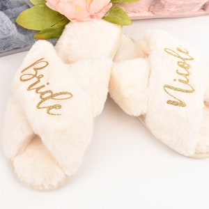 Personalized Bridal Slipper Bridesmaid Gifts Bridal Shower Wedding Bridesmaid Fluffy Bachelorette Hen Fluffy Slippers Mother gifts birthdays