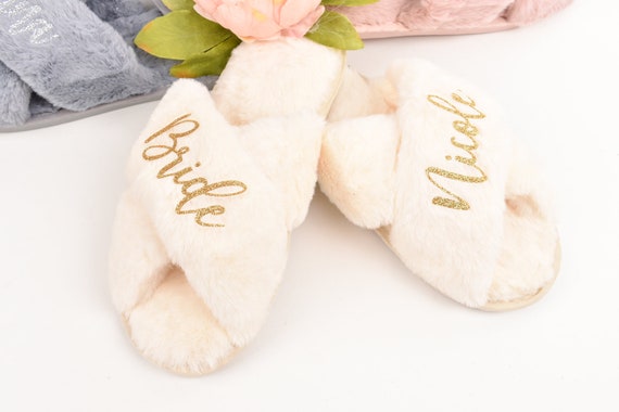 Pink Fluffy Slippers for Women Gifts Gifts Bachelorette Party for Her Birthday Gift Best Friend Gift Fluffy Slippers for Bride M-Sage