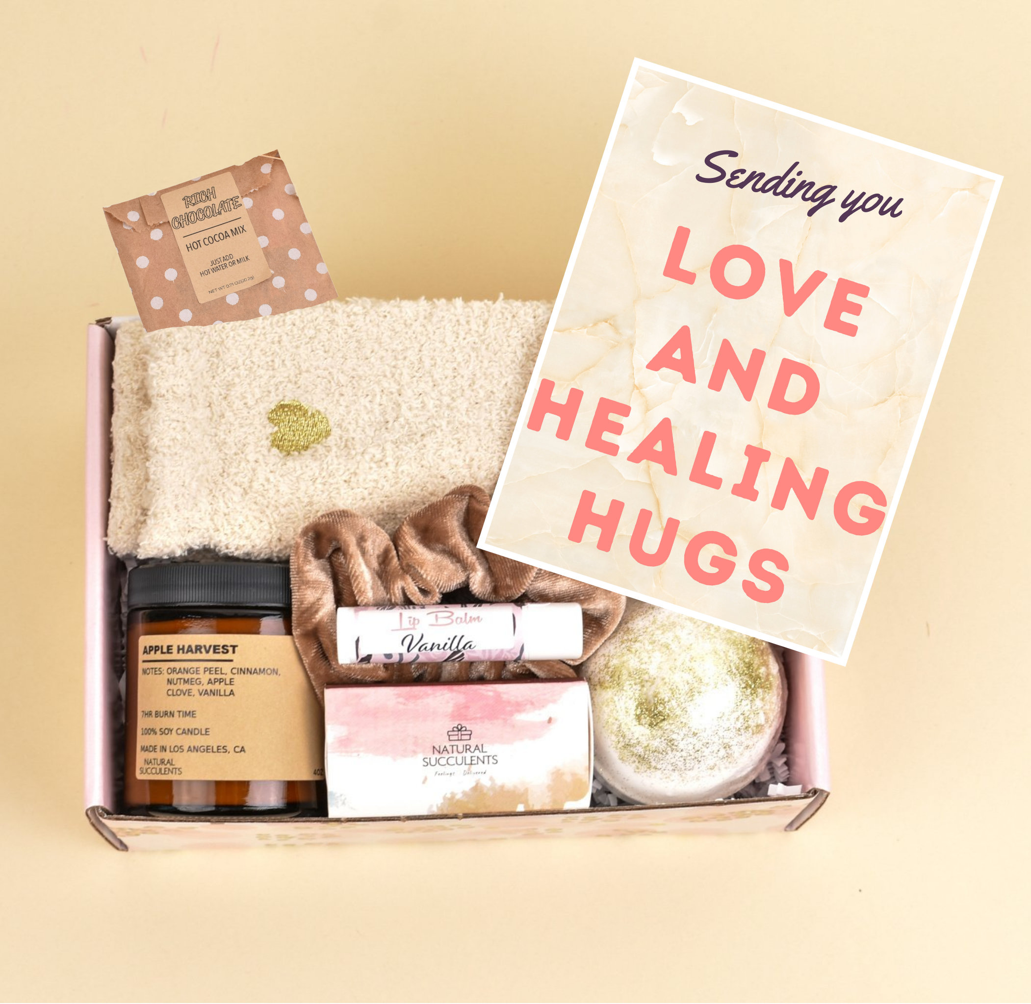Care Package, Thinking of you, Healing Vibes, Gift Box, SPA Gift Box,  Natural Succulents, Gift For Women, Candle, Care Package for Her(XPO3)