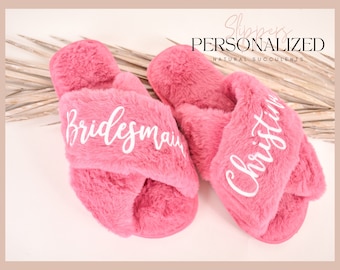 Bachelorette Fluffy Slippers, Bridesmaid Gifts, Personalized Slippers, Bridesmaid Gifts, Wedding Fluffy Slippers, Bridal gift birthdays