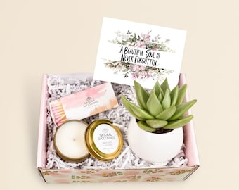 Succulent Gift Box - A Beautiful Soul is Never - Sympathy Gift - Sorry For Your Loss - Sympathy Box - Sympathy Gift Set - (XBM9)