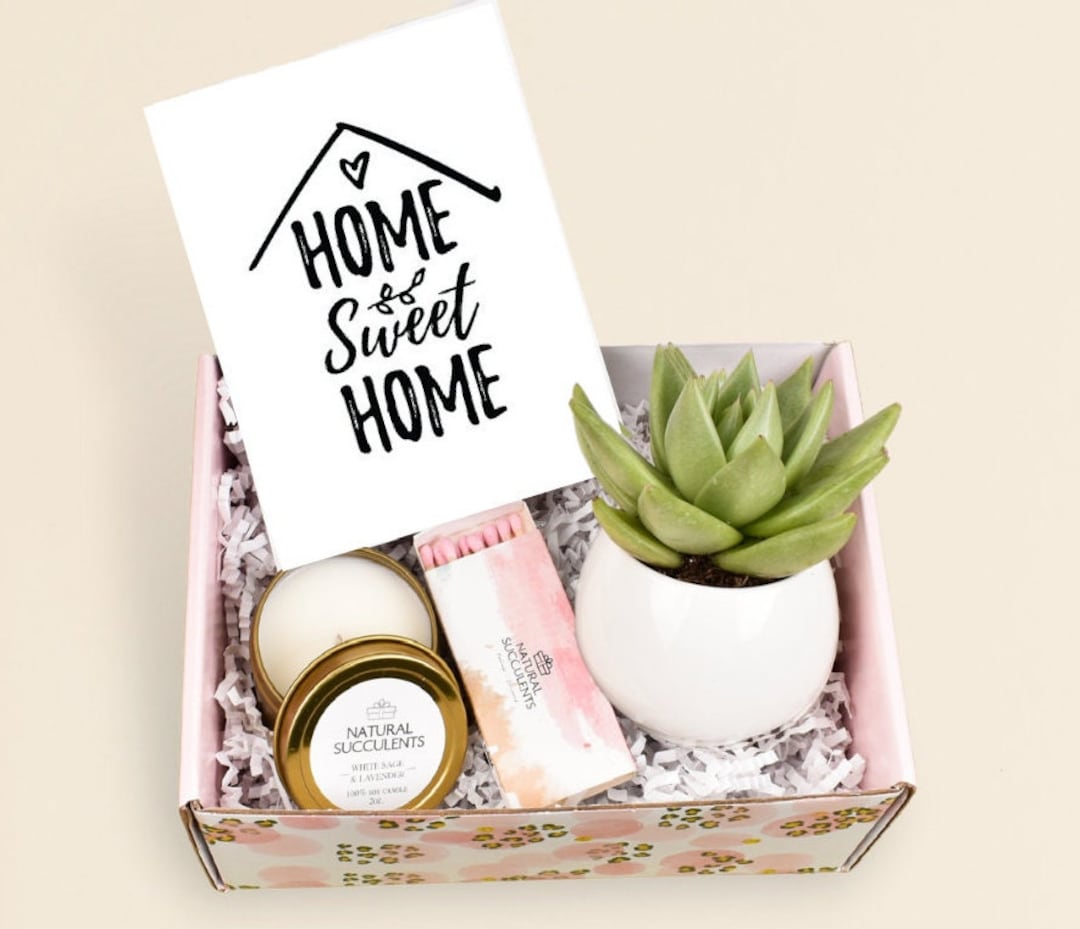 New Home Gift | Homeowners Gift Box | Real Estate Housewarming Gift Box |  with Succulent, Candle, Raw Honey, Handmade Soap, Flower Seeds