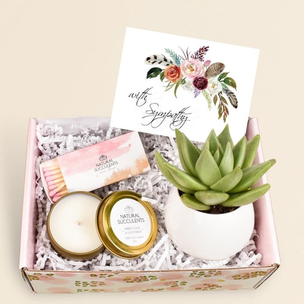 Memorial Candle Gift Set - Sorry gift box - Condolence Gift - Sympathy Gift - Sympathy Succulents - Funeral Gift - Remembrance Gift (XBB1)