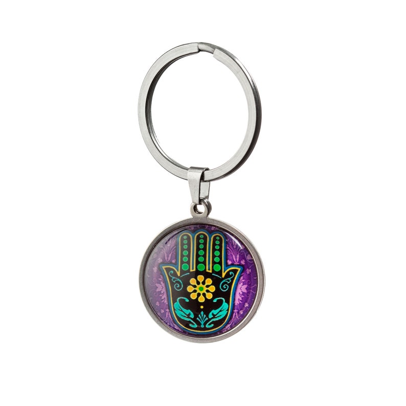 Purple Hand of Hamza Keychain Keychain Keyring Hand of Hamza Stainless Steel Gift