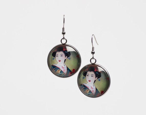 Multicolor Mandala Earring French Lever Silver Tone Earring Green Earring Gift